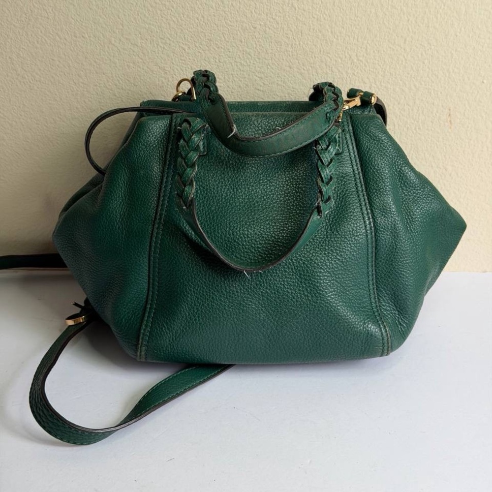 Tory Burch Half Moon Satchel in Green Pebbled Leather - Picture 8 of 13